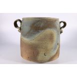 DOUGLAS DAVIES art pottery stoneware vase with strap handles, incised monogram to base, 28cm tall