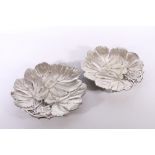 An attractive pair of silver plated leaf dishes, makers mark JFP&CO and four further hallmarks, 862g