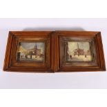 DUPRE, A pair of Continental street scenes, Signed oil miniatures, 8cm x 11cm, frame size 17cm x