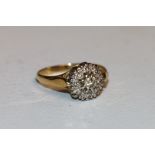 18ct gold diamond cluster ring, makers mark HS, Birmingham, 3.68g