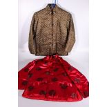 Two Chinese woven silk jackets, cerise pink with Shou roundels and another olive green (2)