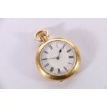 18ct gold cased keyless open face fob watch, 34mm diameter, 33g gross