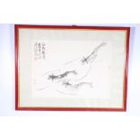 LEE YIN CHANGScroll painting of prawns Signed and seal and dated 1989, 33cm x 48cm