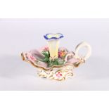 Antique Spode porcelain chamberstick decorated with hand painted botanical sprays, the candle holder