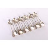 Set of twelve Victorian antique silver tea spoons of single struck Queen's pattern by William