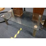 Mid 20th century modern design chromed metal and glass coffee table, 114cm wide
