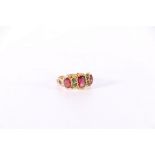 Victorian 15ct gold dress ring set with emerald green and amethyst purple stones, size K, 2.7g