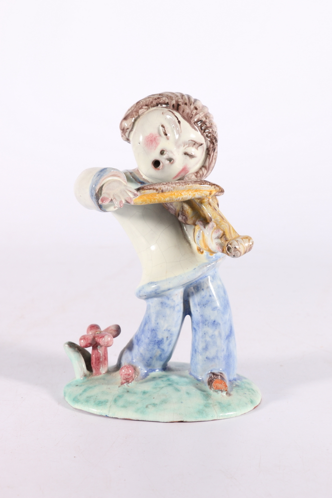 Bosse of Austria glazed terracotta figure of a child violinist, impressed mark to base, possibly