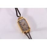 18ct gold cased cocktail watch in the Art Deco manner on brown leather bracelet 15g gross