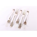 Set of five early 19th century silver dessert forks of fiddle pattern with crests to the reverse "