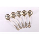Set of three William IV silver toddy ladles of single struck Queen's pattern, makers mark JMcK,
