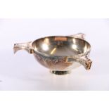 Small silver quaich like tyg by Hamilton and Inches Edinburgh 1999 with 2000 mark, bowl diameter 6.