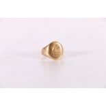 18ct yellow gold signet ring with intaglio seal depicting elephant, size G, 6.4g