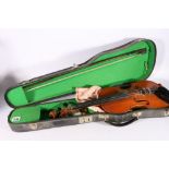 French violin labelled Antoine Grandi, Mirecourt, 1894 with two piece back with bow stamped