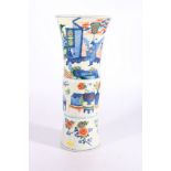 19th century large Chinese flaring gu shaped famille verte vase, decorated with three bands of