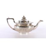George IV silver tea pot with half gadrooned design, maker marks IW possibly for John Wakefield,