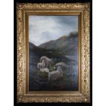 J MUNRO, Sheep in a Highland landscape, Signed and dated 1877 oil on canvas 91cm x 60cm, within