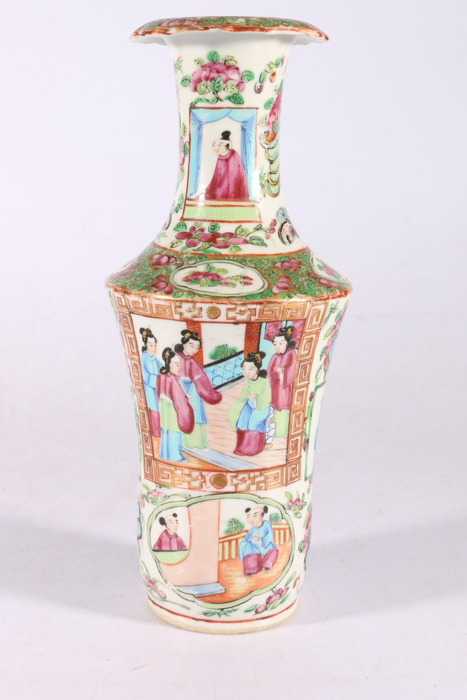 Chinese late 19th century Canton famille rose vase with prominent shoulder, decorated with figures