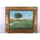 Manner of ARTURA D'ATRI, Golf course and ruins, Signed oil, 28cmx 38cm