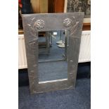 Charles Rennie McIntosh style pewter metal mirror with label The Glasgow Style Gallery 95cm x 56cm