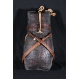 Karan hill tribe, Burma/Thailand, basket of woven twine, with attached lid, and rope carrying