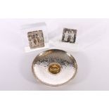 A Sterling 925 silver dish with longboat roundel to the centre 115g gross 15cm diameter and two