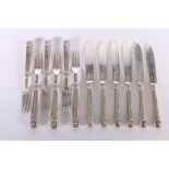 Set of six antique silver fish knives and forks with scallop shell terminals and bearing Prince of