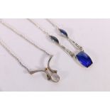 Contemporary Scottish silver wishbone pendant set with cabochon moonstone, makers mark MC, Edinburgh