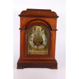 Antique mahogany and inlaid mantle clock, the works by Junghans, 44cm tall