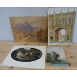 Topographical Views.  4 original watercolours, 19th cent.