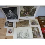 Prints & Engravings.  A carton of loose prints & engravings, one or two framed, mainly 18th & 19th