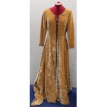 Victoria Rose vintage antique gold crushed velvet medieval style wedding coat with lace up front and