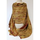 19th century Eastern silk embroidered shawl, the red ochre linen ground with chevron banding in