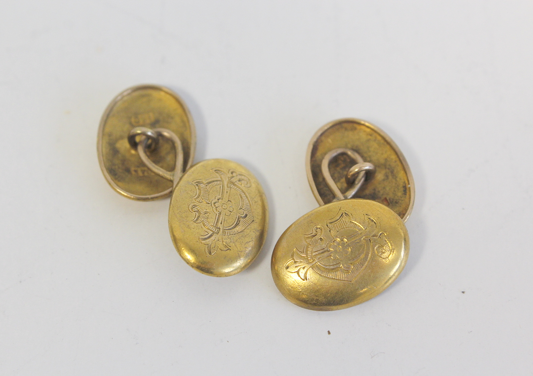 Pair of Victorian gold domed oval cufflinks, monogrammed J.G. by Grinsell & Sons, '15c' and - Image 2 of 3