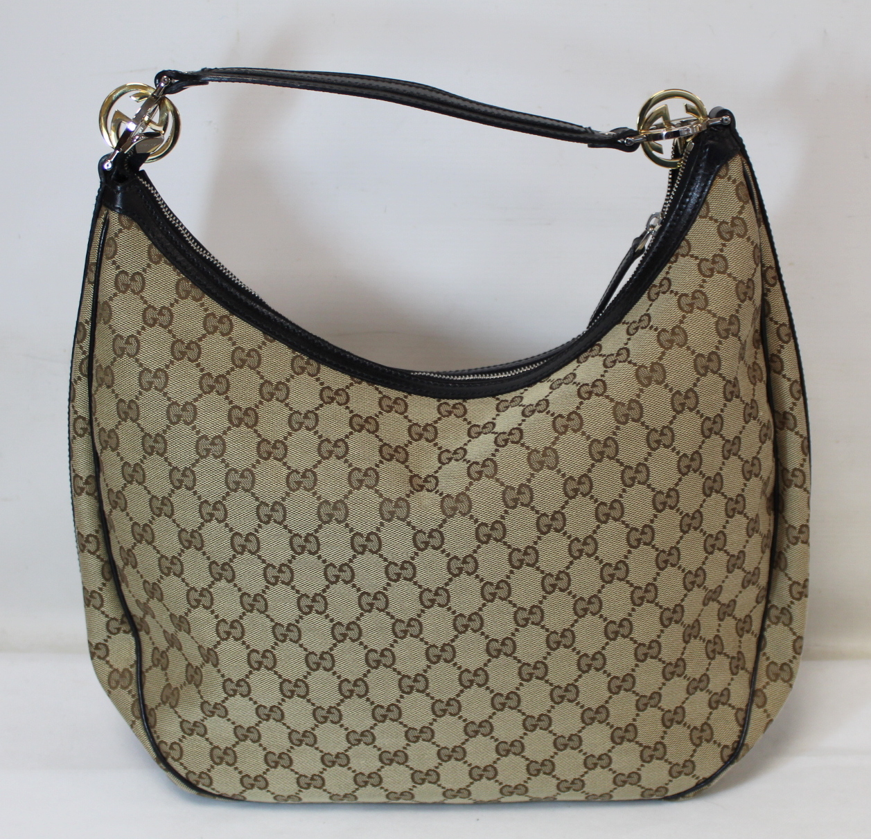 Gucci "Hobo" lady's handbag in beige and brown GG canvas with leather trim and handle and gold toned - Image 8 of 8