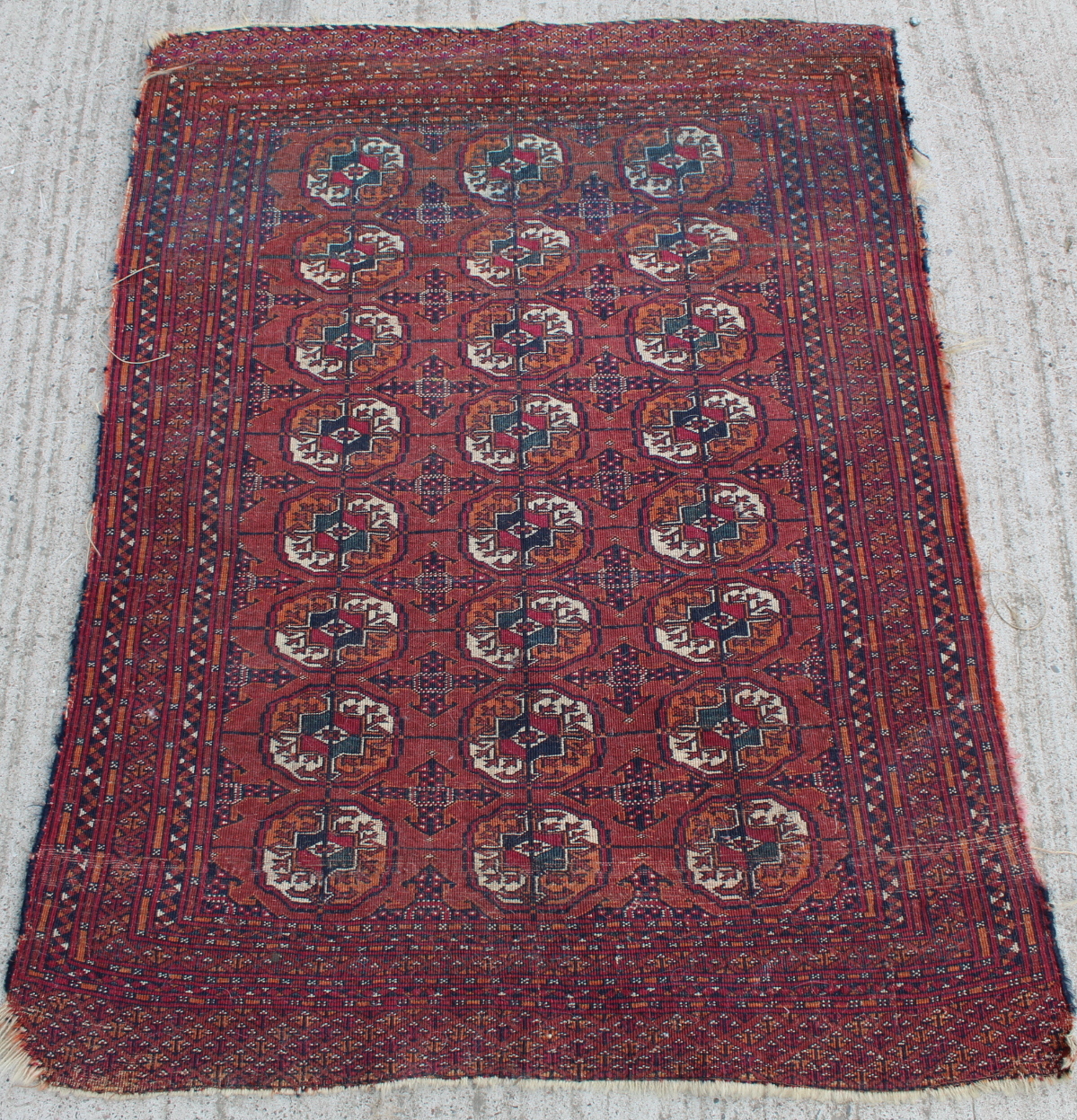 Small Persian Tekke wool rug with three rows of guls, 120cm x 88cm and another 174cm x 116cm. Both - Image 12 of 23