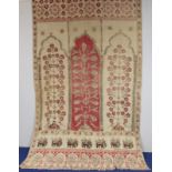 Antique Indian block printed hand woven linen panel or bedspread, the main field with three mirab