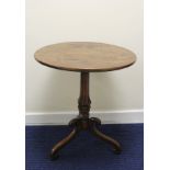 Early 19th century mahogany occasional table, circular snap top, raised on polygonal faceted