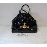 Vivienne Westwood large patent black leather Ebury handbag with large gilt orb motif, model 4691V,