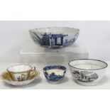 18th century blue and white tin glazed Delft bowl, decorated in the Chinese manner with a pagoda