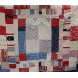 Victorian pieced patchwork framed square in a square quited bedspread in various printed cottons