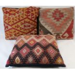 Three modern Kelim cushions, each approx. 56cm square.