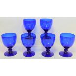 Set of six 19th or early 20th century Bristol Blue glass rummers, each with large rounded bowl on