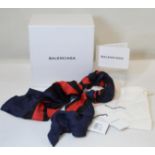 Balenciaga silk twill wrapped metal cuff or bracelet, the red, black and blue striped scarf with