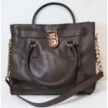 Michael Kors "Hamilton" large shoulder bag or satchel in dark brown soft leather with either