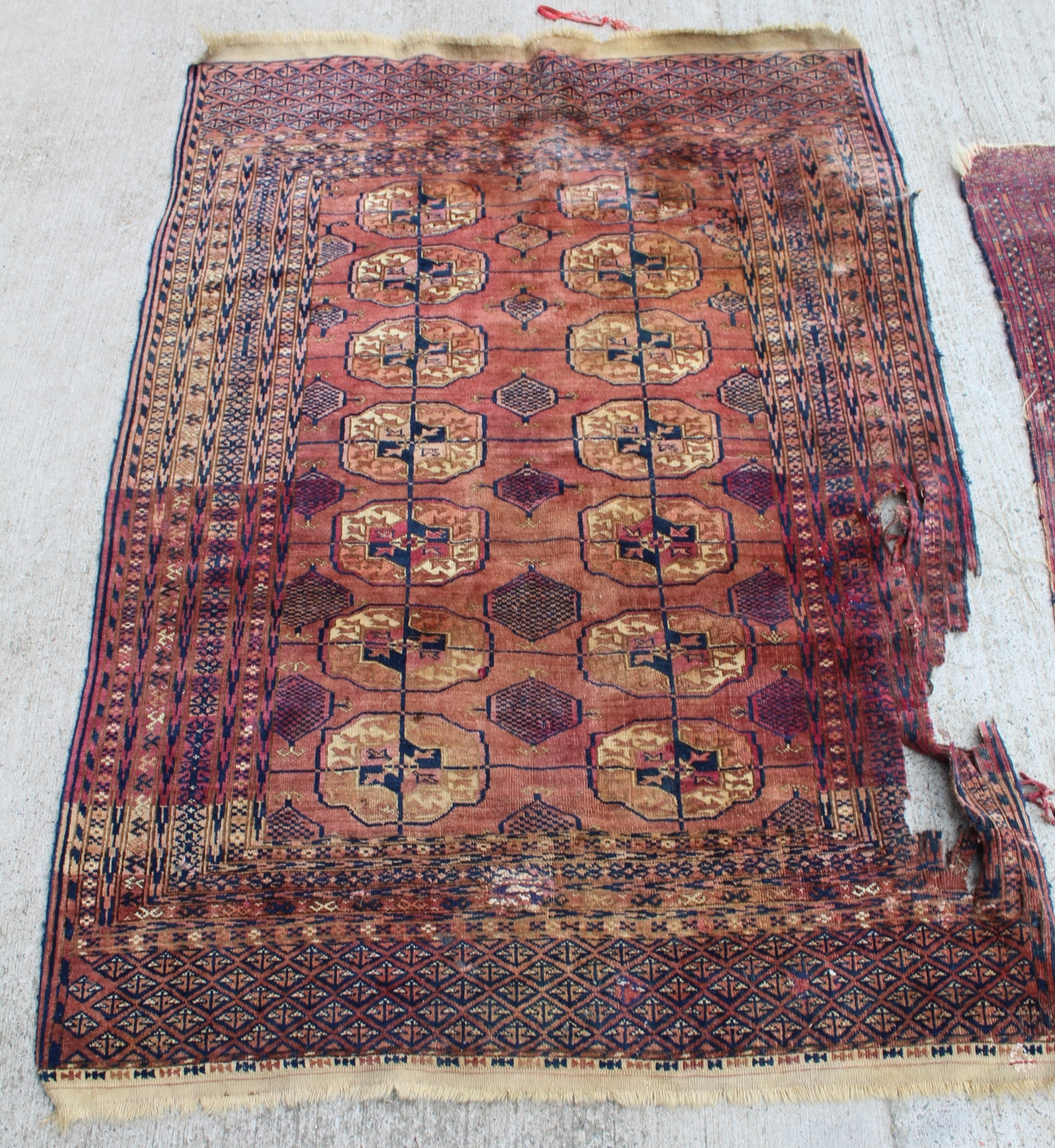 Small Persian Tekke wool rug with three rows of guls, 120cm x 88cm and another 174cm x 116cm. Both - Image 6 of 23