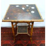 Bamboo two tier table with lacquered top. 55cm