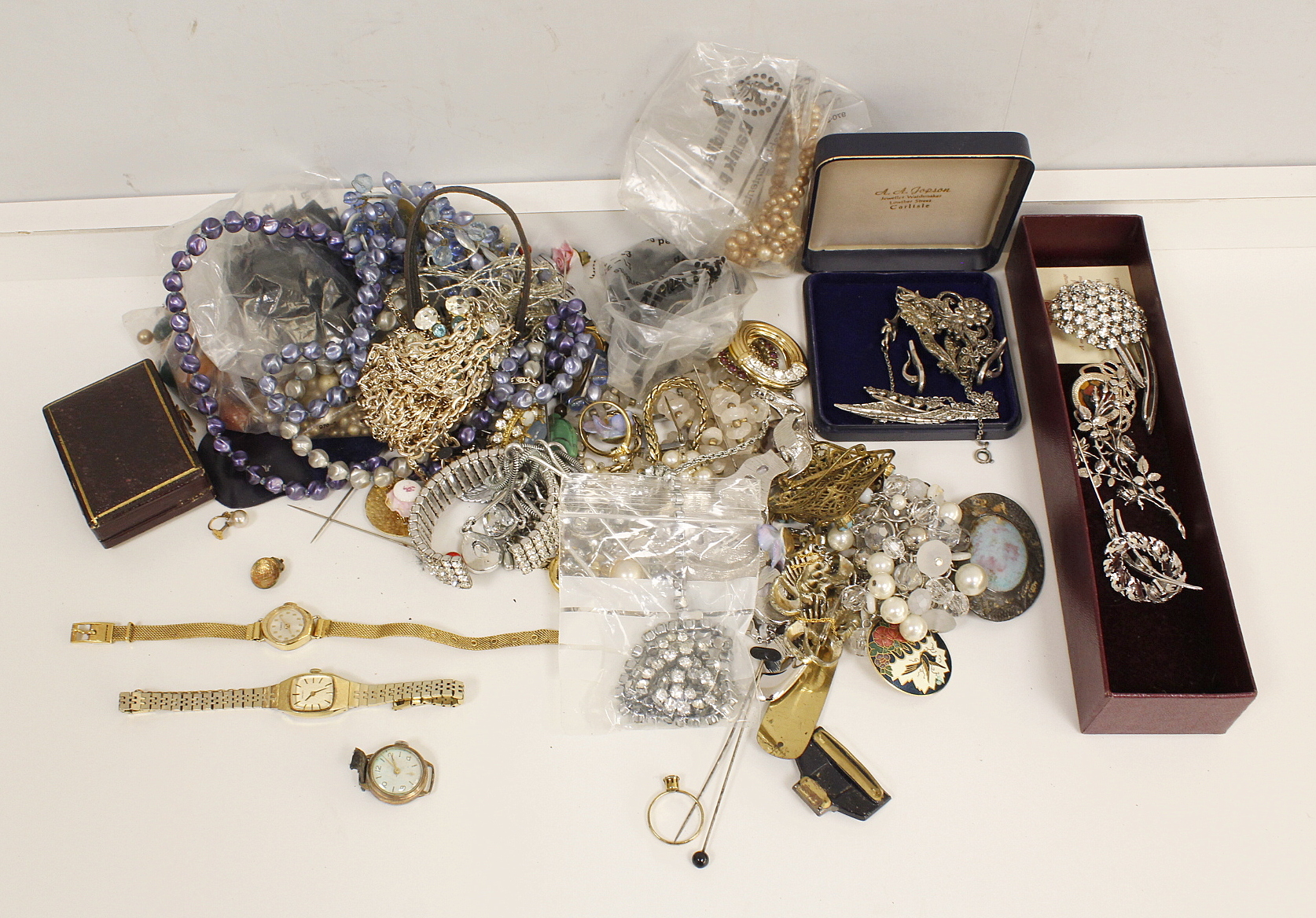 Three lady's watches and a quantity of other costume jewellery.