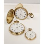 Two rolled gold keyless watches and another smaller. (3).