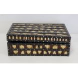 19th century Indian porcupine quill box of rectangular form with additional bone inlay and lift